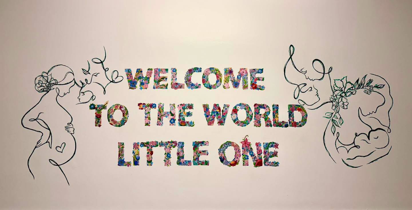 Hand painted mural on the Warrington Hospital maternity unit