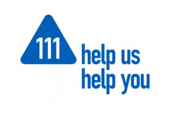 111 text in a blue triangle. Text reads: help us help you.